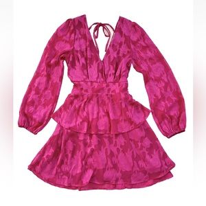 Band of The Free Kiss Me Fuschia Peplum Ruffle Tie Mini Dress NWT Size Small